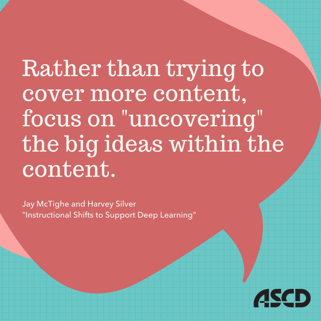 EL Magazine (@elmagazine) on Twitter photo "If the goal of deep learning is to be attained, we must find ways to tackle the twin problems of 'too much content' and 'too much telling.'" <a href="/jaymctighe/">Jay McTighe</a> <a href="/harveysilver/">Harvey Silver</a>
Instructional Shifts to Support Deep Learning: bit.ly/3b1BrNh "If the goal of deep learning is to be attained, we must find ways to tackle the twin problems of 'too much content' and 'too much telling.'" <a href="/jaymctighe/">Jay McTighe</a> <a href="/harveysilver/">Harvey Silver</a>
Instructional Shifts to Support Deep Learning: bit.ly/3b1BrNh