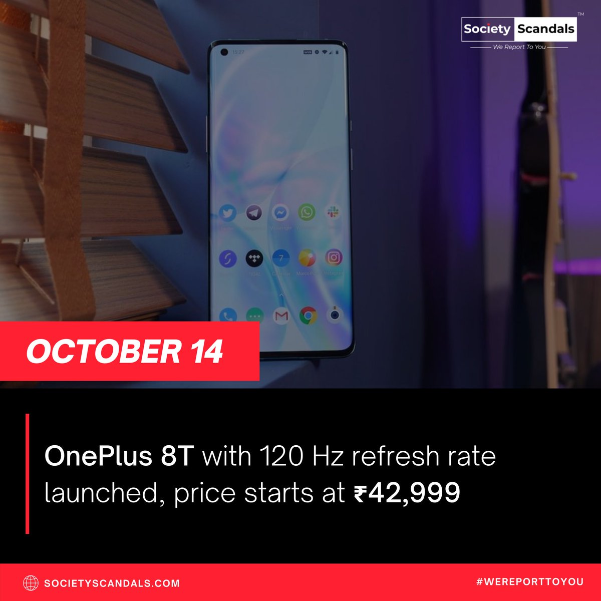 societyscandals's tweet photo. OnePlus 8T with 120 Hz refresh rate launched, price starts at ₹42,999.
#latestnews #oneplus #phone #news #wereporttoyou
@societyscandals https://t.co/m4ZFOioZTJ