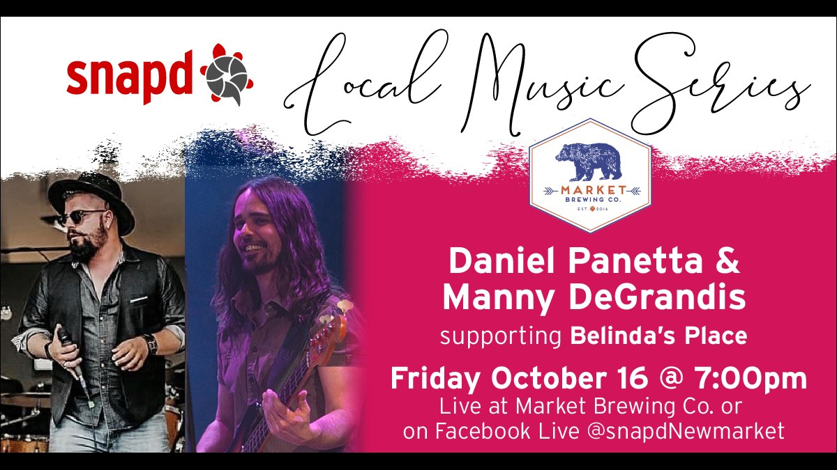 Tonight at 7pm <a href="/getsnapd/">snapd</a> Music Series presents Daniel Panetta &amp; Manny DeGrandis. Watch online or in-person <a href="/MarketBrewing/">Market Brewing Co.</a>. Details at newmarket.snapd.com/events/view/13… Donations to <a href="/belindasplace/">Belinda's Place</a> #live #music #aurora #bradford #georgina #newmarket #yorkregion