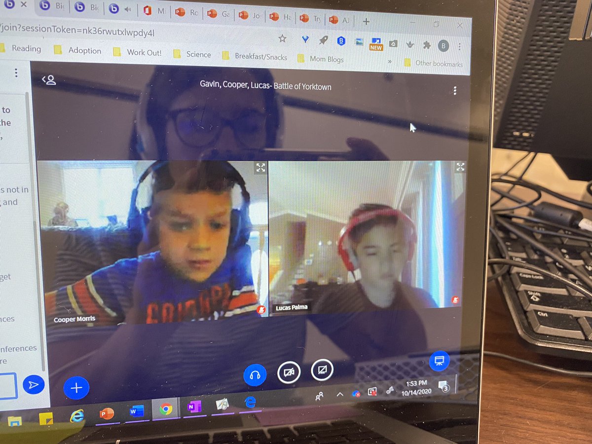 AlyseChester's tweet photo. I’m LOVING this collaboration between @OGESeagles digital learners! We’re researching American Revolution battles using @CanvasLMS conferences to collaborate and @Office365 shared PowerPoints to create a presentation for classmates. 💯student-centered! So proud! @mgrant_ils https://t.co/eUerwcuobz