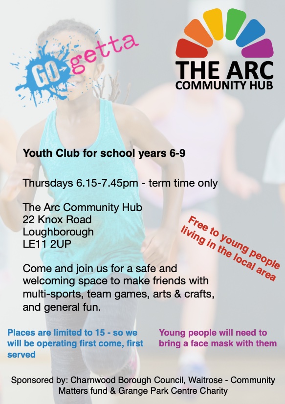 TheArcCommunit1's tweet image. Don't forget The Arc Youth Club, in collaboration with Go Getta, will be running tomorrow from 6:15-7:45pm at the Arc. Young people in school yrs 6-9 are welcome. Places are limited to 15 so first come first served. #facemasksrequired