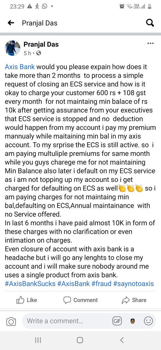 dsonudas's tweet image. @AxisBank how come your customers dont get any notification on deduction of amount in form of considated charges? is it a concious effort to surprise them everytime they check their account statement?
#Axisbanksucks #Axisbank #fraud
