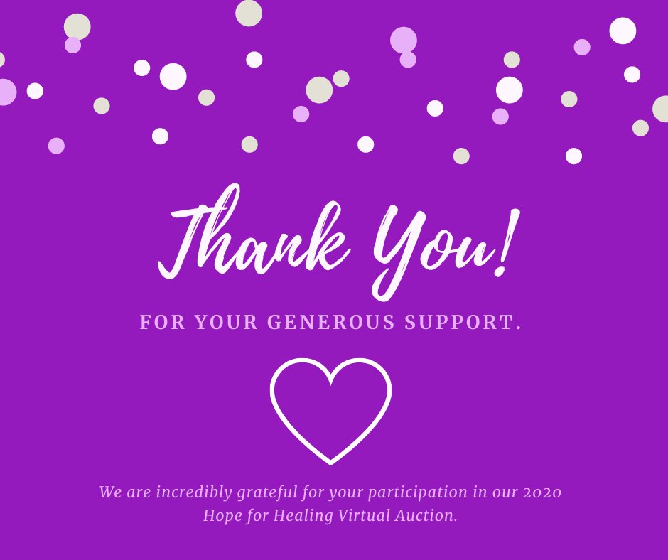 alliancedvs's tweet photo. On behalf of the survivors of domestic violence,  board, and staff, please accept our deepest thanks for your participation in our 2020 Hope for Healing Virtual Auction. https://t.co/Te56qxBHdT