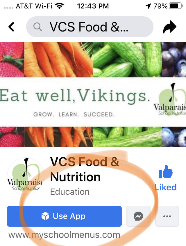 Need a quick way to view the daily menu?  Click on the Use App button on our Facebook page. @ValpoSchoolFood
