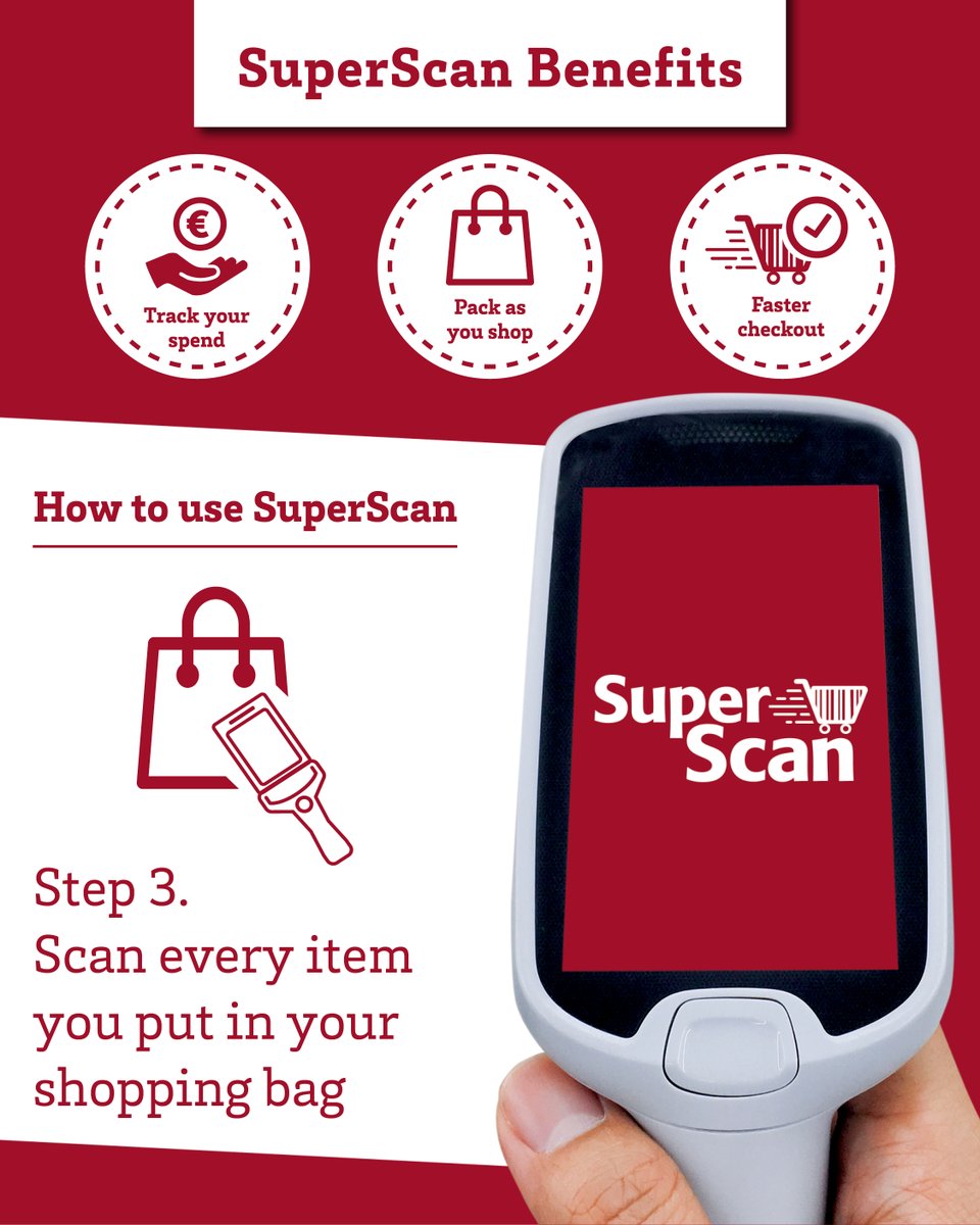 GarveysSV_CI's tweet photo. How to use SuperScan in just 4 easy steps!
Why not pick up a #SuperScan wand located at the entrance next time you're in store? It couldn't be easier!
#GarveysSuperValu #Castleisland https://t.co/x37mQgEtW3