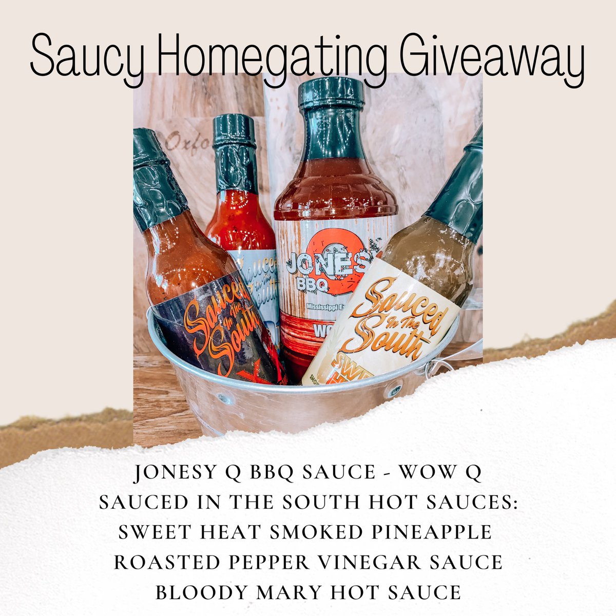 The prize for this weeks Homegating Contest Giveaway is saucy and perfect for grilling, tailgating and eating! We want to see pictures of how you’re tailgating from home this weekend! 
TAG US:
Facebook: The Out of Bounds Show 
Instagram: @yall_lifestyle 
Twitter: @YallLifestyle