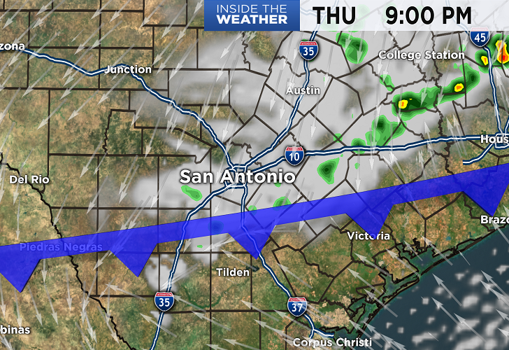 Spectrum News SA (@specnewssa) on Twitter photo After enduring our hottest day of the week, we're happy to report a cold front is coming to #SA! @Burton_Spectrum says it'll arrive w/very strong northerly winds by tomorrow evening, maybe w/a few showers. The feel of fall soon returns! Watch -> specne.ws/T9ZYvZ?cid=twi… #TXwx After enduring our hottest day of the week, we're happy to report a cold front is coming to #SA! @Burton_Spectrum says it'll arrive w/very strong northerly winds by tomorrow evening, maybe w/a few showers. The feel of fall soon returns! Watch -> specne.ws/T9ZYvZ?cid=twi… #TXwx