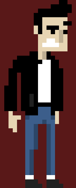 twaitecreate's tweet photo. Jerry the 1950's Greaser in France - the Protagonist of my Ludum Dare 47 Jam Entry this year :)

#pixelart #ldjam #LudumDare47 #indiedev https://t.co/DsvtfcU2XQ
