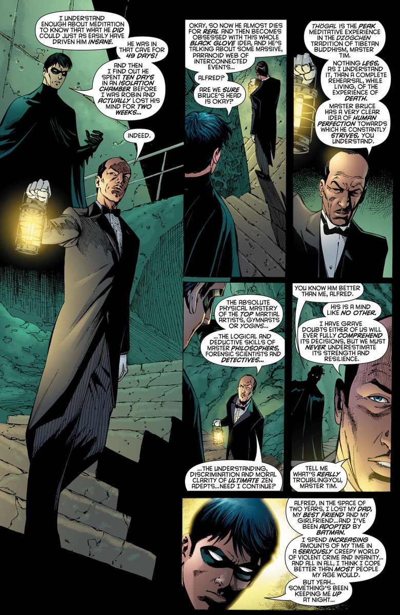 Alfred's dialogue about "Bruce having a clear idea of human perfection" is really interesting to me. If there's something Morrison has showed us, is that Bruce is not perfect, so the idea that he fails to reach his ideal vision of himself is very interesting, I think.