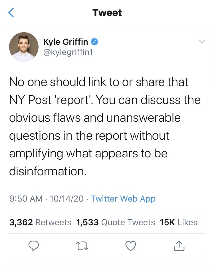 Right behind him in lack of self awareness is  @kylegriffin1. He didn’t want anyone sharing the link to the Post story, but he was happy to share  @RepAdamSchiff’s conspiracy about Russian collusion even post-Mueller report.