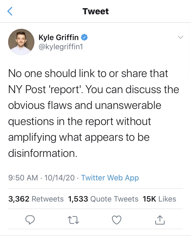 And that wasn’t all for  @kylegriffin1. He was fine to trust Michael Avenatti (remember him?) about allegations against Brett Kavanaugh. (Link included in the post, mind you). But the Post story? Forget it.