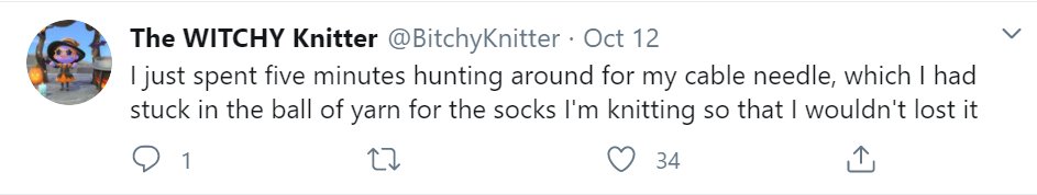 BitchyKnitFans's tweet photo. Great news Witchy fans! Our Halloween Hag has revealed some knitting #BitchyWisdom finally:
Losting your stuff is for Lost'ers. It's very easy to Lost your stuff, especially when you are trying hard not to Lost it. 
When you Lost things, you've already Lost. https://t.co/VqzVaHuCSx