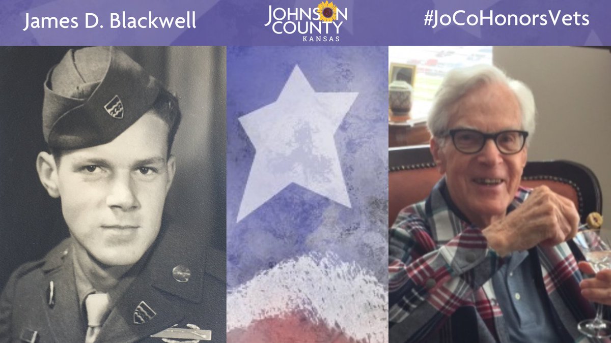 Meet James D. Blackwell who resides in  @PrairieVillage. He is a World War II veteran who served in  @USArmy and is a Purple Heart and Bronze Star recipient. Visit his profile to learn about a highlight of an experience/memory from WWII:  https://jocogov.org/dept/county-managers-office/blog/james-d-blackwell  #JoCoHonorsVets 