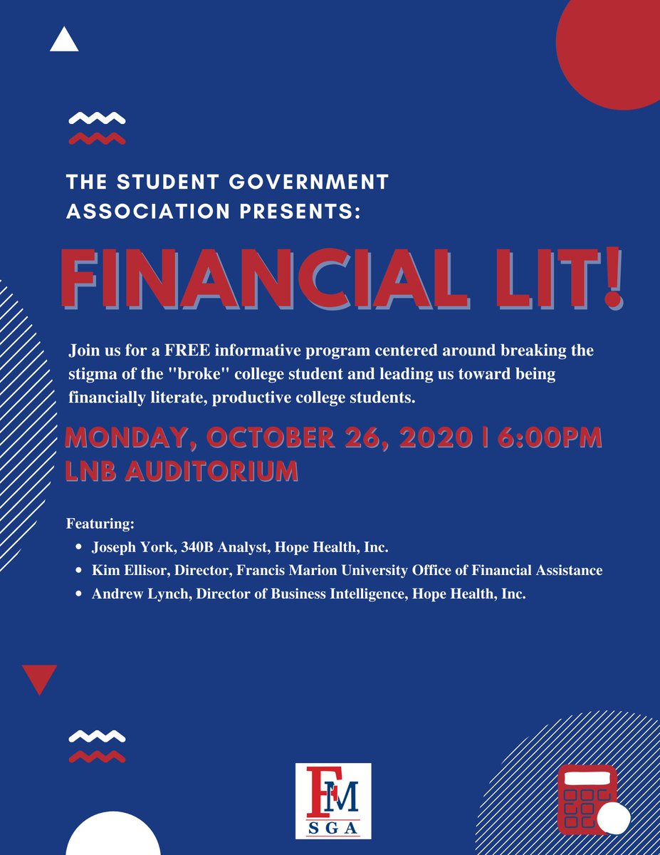 FMU_SGA's tweet image. “College graduates spent 16 years gaining skills that will help them command a higher salary; yet little or no time is spent helping them save, invest and grow their money.”

Vince Shorb, CEO, National Financial Educators Council

#FinancialLit #BreakTheStigma #FMUSGA