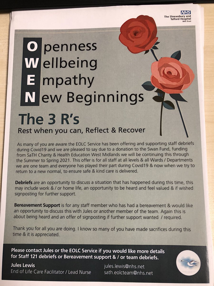 JulesLewis6's tweet photo. @Fabchange2020 #FabChange20 #Bereavement #OWENModel @sathNHS https://t.co/jWE9tCZtGb