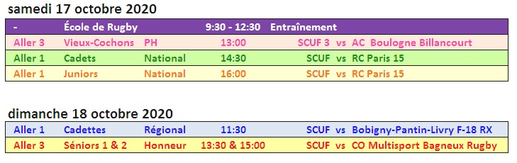 Les matchs du SCUF de ce week-end