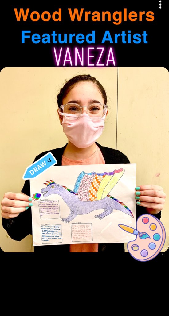 MrRamirezWMSart's tweet photo. Wood Wranglers Featured Artist: Vaneza!!! 7th grade Art 2. A  Dragon Tail Project. Students needed to include: a color scheme, texture or pattern and a creative writing piece to accompany their dragon. #art #middleschool #woodwranglersart #neisd @NEISDFineArts @PrincipalHDZ https://t.co/rgFDVCCaGh