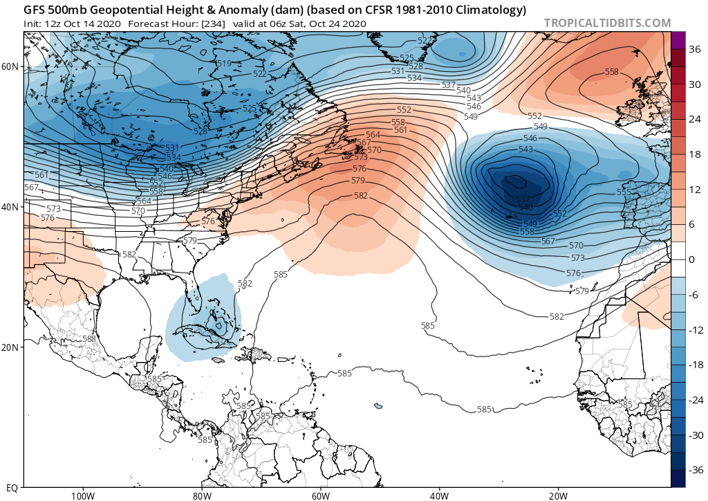 For the record I'm not saying this will be Sandy 2.0, just noting that these late season Caribbean storms share a common theme. That being said the 500mb pattern between Sandy and this potential storm 10 days out is quite different as of now. 7/