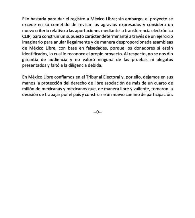 #BoletínDePrensa Proyecto del Magistrado Vargas da la razón a México Libre; injusto que se apele a criterio inexistente para negar registro