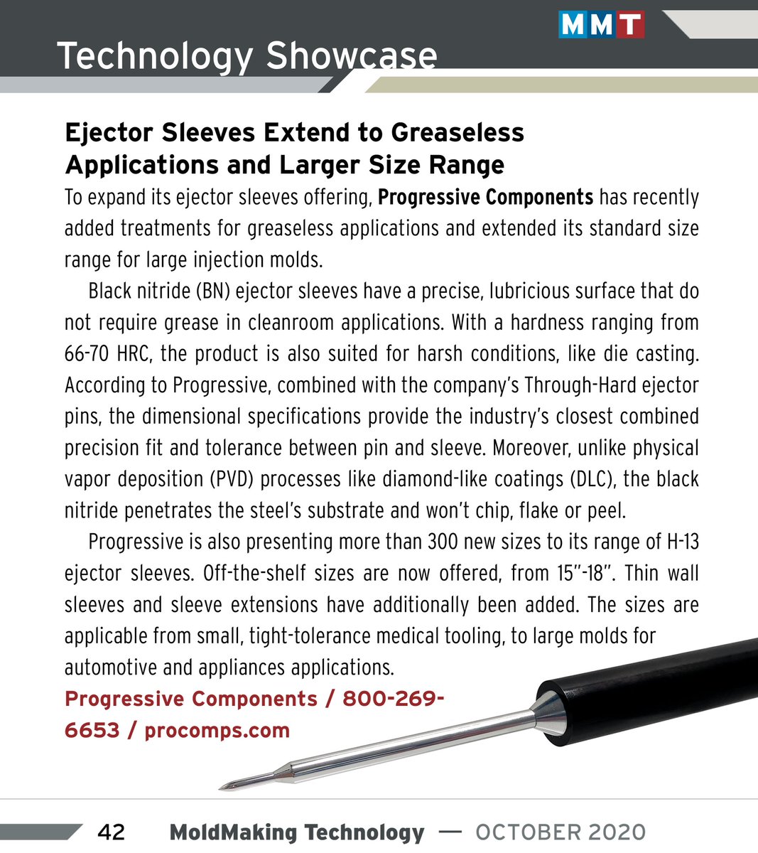 ProgressiveComponent (@procomps_1) on Twitter photo As seen in the OCT issue of <a href="/MMTMag/">MoldMakingTechnology</a> we've expanded our Ejector Sleeve product line to include longer lengths (15, 16, 17, & 18”) and adds Black Nitride Sleeves for greaseless applications. Learn more @ procomps.com/BlackNitride
#procomps #plasticsindustry #ejectorsleeves #tooling As seen in the OCT issue of <a href="/MMTMag/">MoldMakingTechnology</a> we've expanded our Ejector Sleeve product line to include longer lengths (15, 16, 17, & 18”) and adds Black Nitride Sleeves for greaseless applications. Learn more @ procomps.com/BlackNitride
#procomps #plasticsindustry #ejectorsleeves #tooling