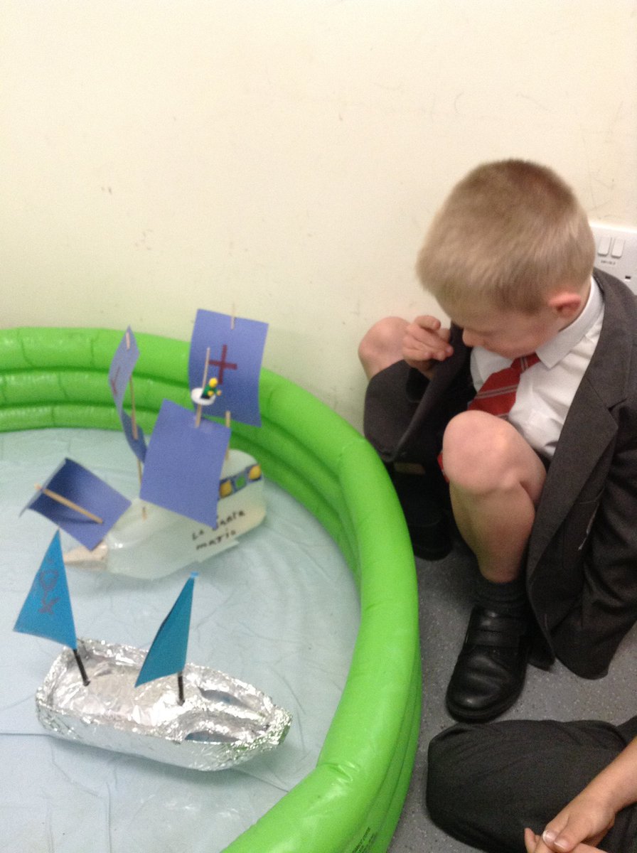 NWheatleyYr1's tweet photo. The #SantaMaria set sail today. #ChristopherColumbus began his long journey to discover the #NewWorld. We had made a #designplan and built the ship from our plan. Afterwards we #evaluated our designs to see how our ships could be improved. https://t.co/3as9pvtGPI