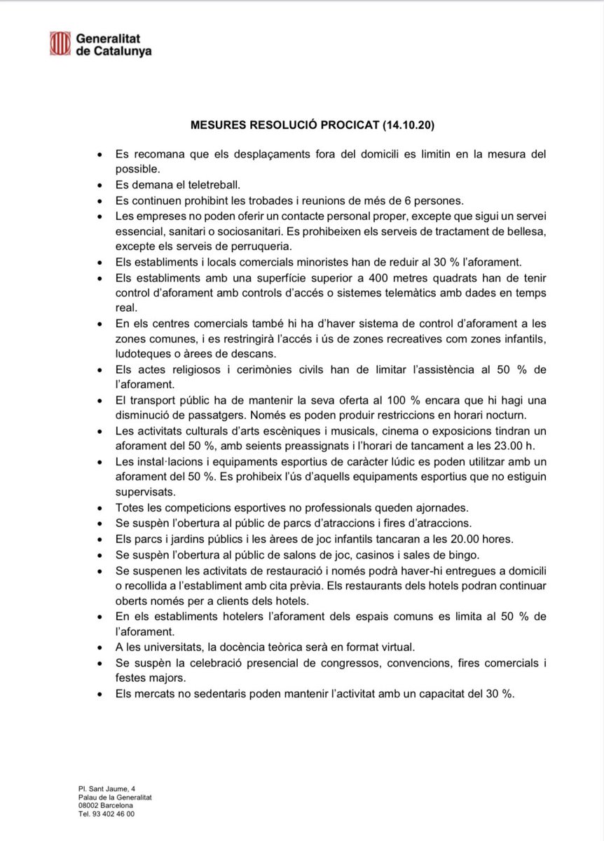 El PROCICAT recull que els centres sanitaris són excepció a les noves mesures. Els centres de fisioteràpia continuaran oferint els seus serveis sanitaris. Cal sentit comú en l’actual situació de pandèmia a Catalunya. Molts ànims!!  <a href="/ColFiCat/">CFC</a> <a href="/salutcat/">Salut</a> @mramentol <a href="/MontserratGea/">Montserrat Gea</a>