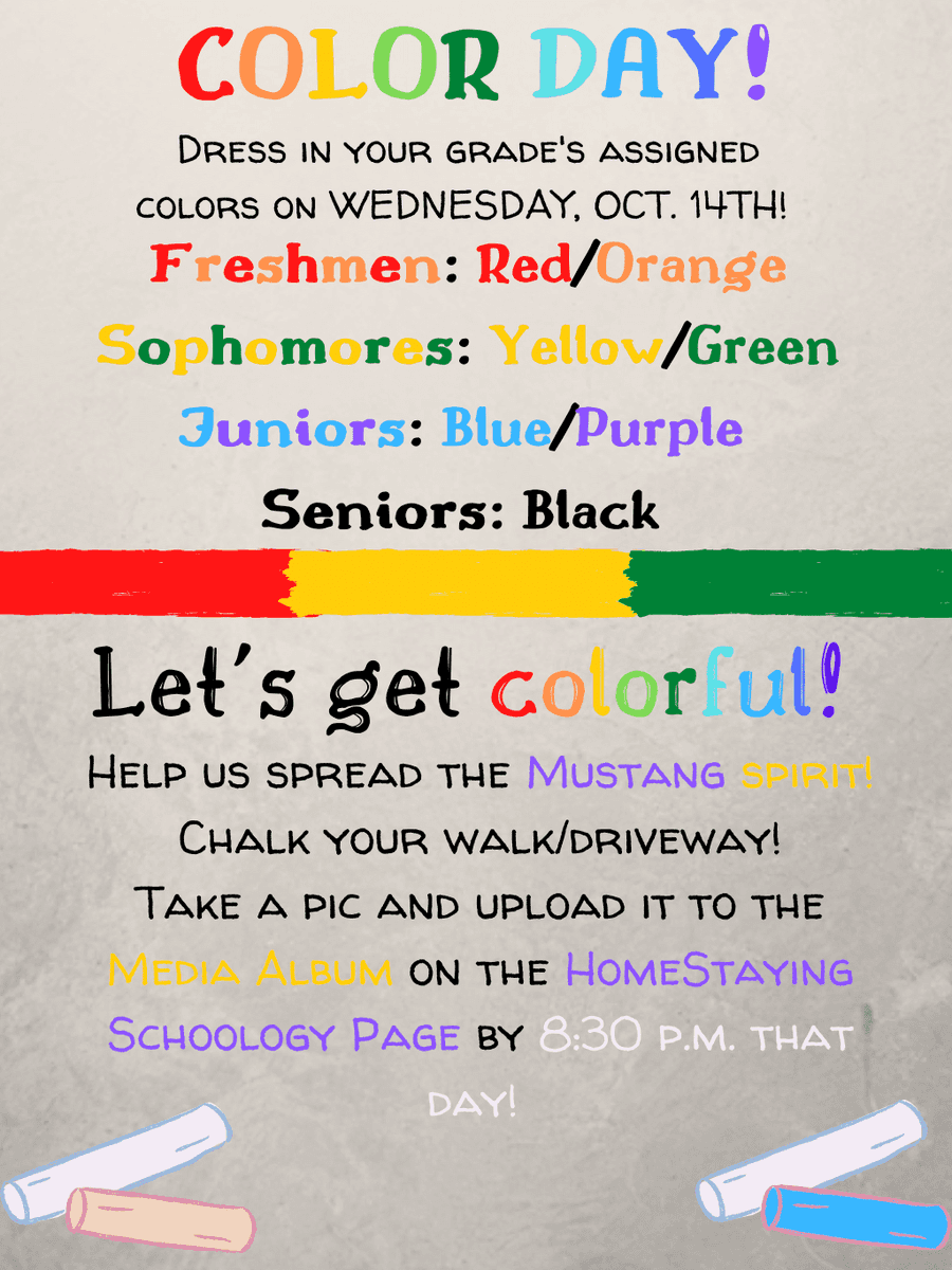 Don't forget!! Chalk the walk TONIGHT!! Turn in your pictures to the Homestaying Schoology Media Album by 8:30pm TONIGHT!! (HomeStaying Schoology: 9HT9-MQPN-9NRN7) <a href="/RMHSMUSTANGS/">Rolling Meadows HS</a>