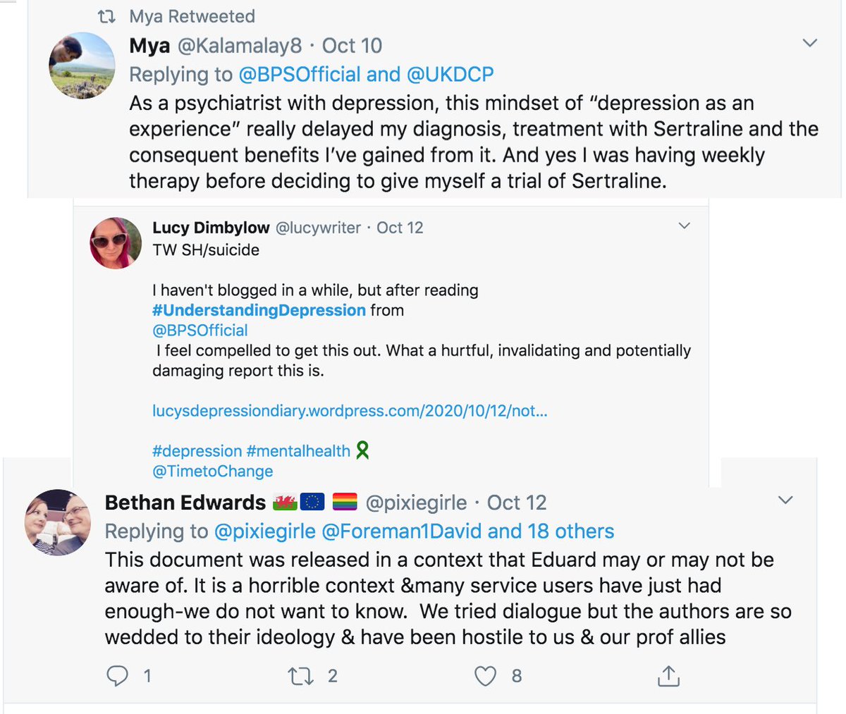 DrAshRam1's tweet image. Not just a few 'twitter-psychs'. So many people with lived experience have come out against #UnderstandingDepression that it made me question my initial reaction to the document. This blog in particular by @lucywriter made me stop and think: lucysdepressiondiary.wordpress.com/2020/10/12/not…