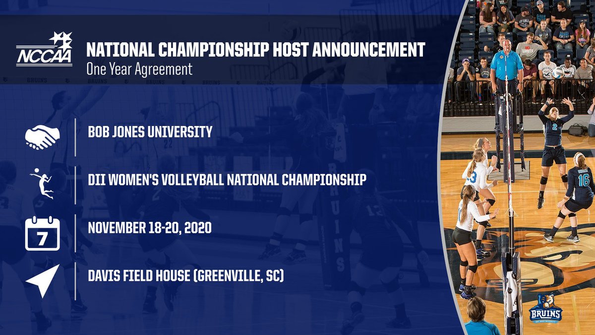 Bob Jones University to Host 2020 DII Volleyball National Championship. ow.ly/fftl50BSGD0