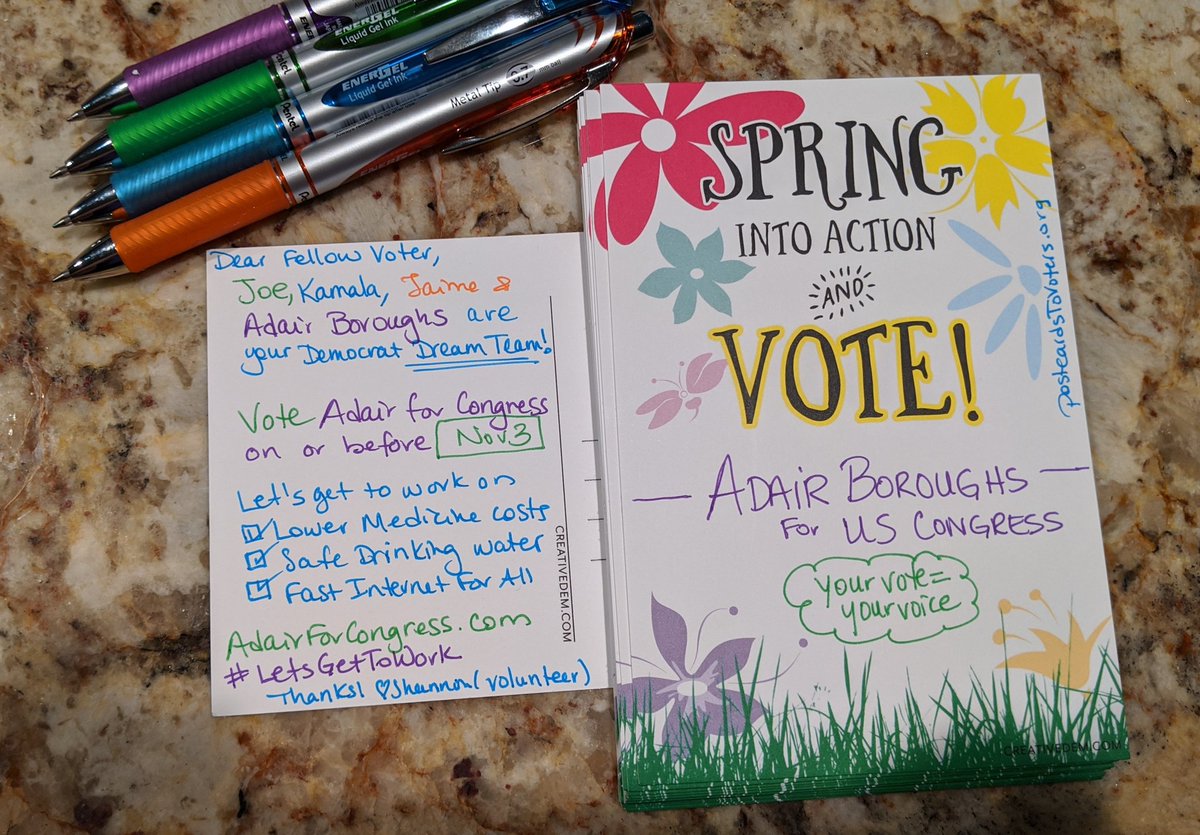 30 of these going out today! Love these postcards from @CreativeDem
@Adair4Congress 
#DemCastSC 
#PostcardsToVoters