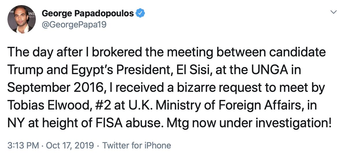 POTENTIAL FUSION OF CASH CAME FROM MOMENT DURING 2016 CAMPAIGN WHEN *GEORGE PAPADOPOULOS* BROKERED MEETING BETWEEN TRUMP AND EGYPT'S EL-SISI