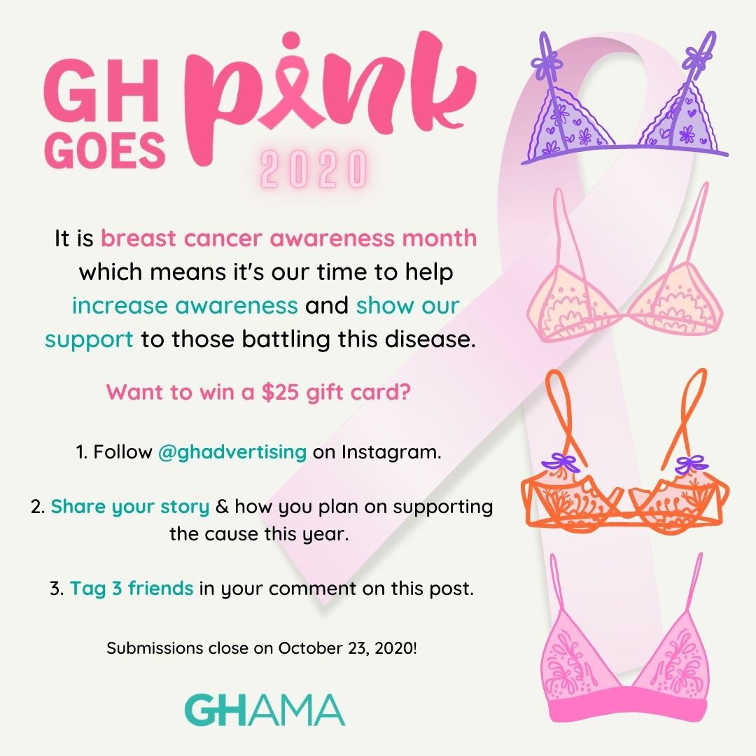 GHadvertising's tweet photo. Hey folks! It’s Breast Cancer awareness month so you know what that means - it’s finally #GHGoesPink 💕

Want to win a $25 gift card? Check out our IG post - (@GHadvertising) https://t.co/nfBCcTWx8f