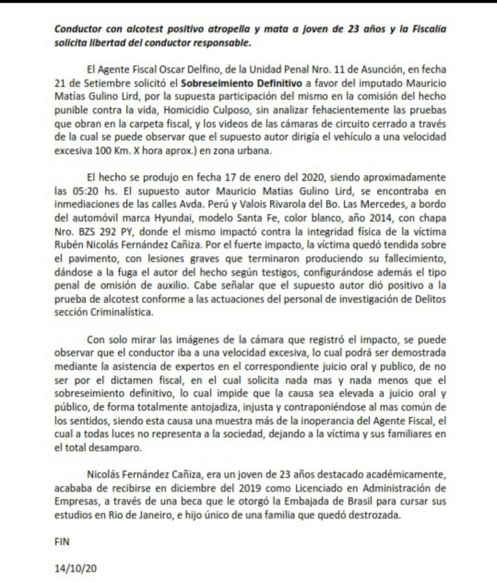 MeyArts's tweet photo. Mi marido esta destrozado era su único hijo...Nico,acababa de terminar su carrera en Brasil, en diciembre  se recibió como Lic. En administración ,volvió a Paraguay luego de terminar su carrera y el 17 de enero de este año le arrebataron la vida,sólo pedimos Justicia. https://t.co/1bxL8oWr3T