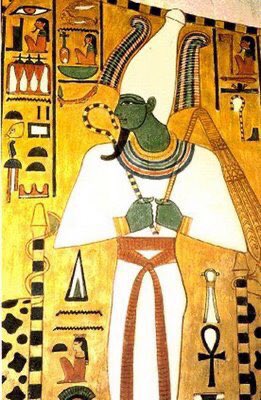 Green (Wadj) was obtained from malachite, the word Wadj also means to flourish or to be healthy. Earth and fertility gods, Geb and Osiris, are depicted with green skin, reflecting their power to grow vegetation and power of resurrection. Wadj, was also associated with Hathor.