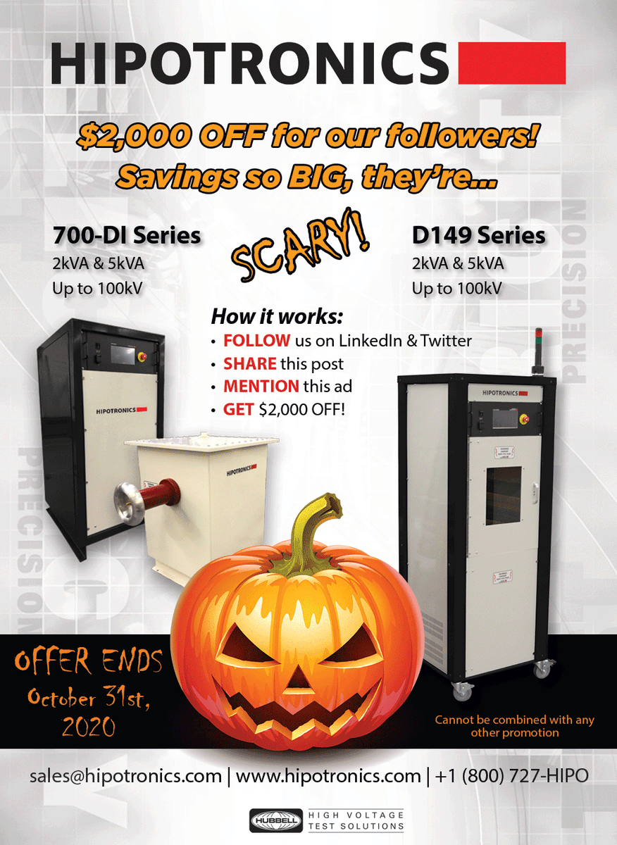 HIPO1962's tweet photo. Just 2 weeks left to receive $2,000 OFF - just in time for #BudgetSeason! #HIPOTRONICS #700DI #D149 #ACDielectricTest https://t.co/3td8J3WJYp