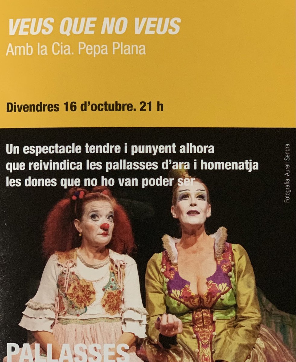 ARipollet's tweet photo. Engeguem la 27a Temporada. #TeatreAuditoridelMercatVell #Ripollet “Veus que no veus” #CompanyiaPepaPlana #PepaPlana #riure #RipolletCultura #Ripolletteatre  #VallesOccidental #teatre #Cultura Últimes entrades: https://t.co/AgIMoOh3Zf https://t.co/fmWdKhc94S