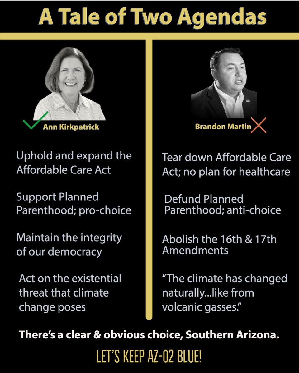 Ann_Kirkpatrick's tweet photo. The distinctions couldn't be clearer. Make sure to vote to #KeepAZ02Blue! #Vote4AZ https://t.co/sQf179Dx6j