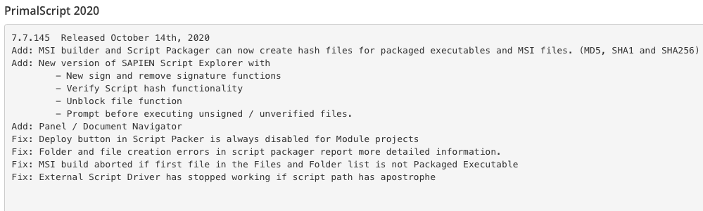SAPIENTech's tweet image. PrimalScript 7.7.145 and SAPIEN Script Explorer 1.1.8 have been released. PrimalScript users under active maintenance can download and install now! #PrimalScript #PowerShell #ScriptExplorer #SAPIEN #NewVersions
