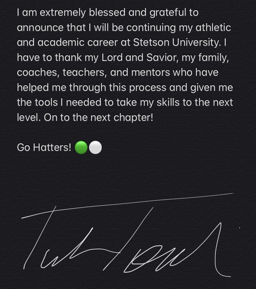 Tucker Tomberlin (@tuckertomberlin) on Twitter photo #COMMITTED <a href="/StetsonFootball/">Stetson Football</a>
<a href="/larryblustein/">Blustein Recruiting</a> <a href="/in_huddle/">InTheHuddleScouting</a> <a href="/prepsrecruit/">Preps Recruiting</a> @QB1AthleticsJax <a href="/DuvalSports/">Duval Sports</a> #COMMITTED <a href="/StetsonFootball/">Stetson Football</a>
<a href="/larryblustein/">Blustein Recruiting</a> <a href="/in_huddle/">InTheHuddleScouting</a> <a href="/prepsrecruit/">Preps Recruiting</a> @QB1AthleticsJax <a href="/DuvalSports/">Duval Sports</a>