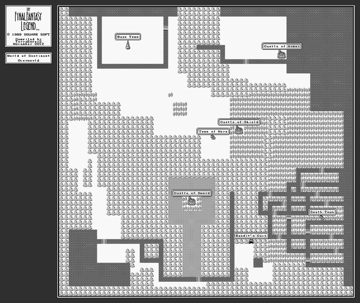There's also an exterior map, but we'll look at that later.Now for the worlds and world maps. Each one is themed.The first is the world of Continent. It's a basic medieval fantasy-esque world. These worlds are small, and it's unclear if there's anything beyond-