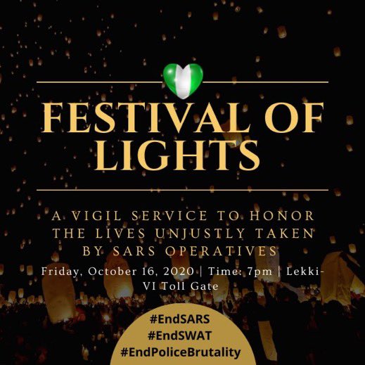 AshleyOkoli's tweet photo. Hey guys! We hope you’ll join us on Friday evening to hold a vigil service for those we lost unjustly to SARS Operatives! Abuja will also be holding one &amp; we hope this can become a nationwide vigil to mourn all the lives we lost prior to and during this fight! https://t.co/pnheAzzaJ8