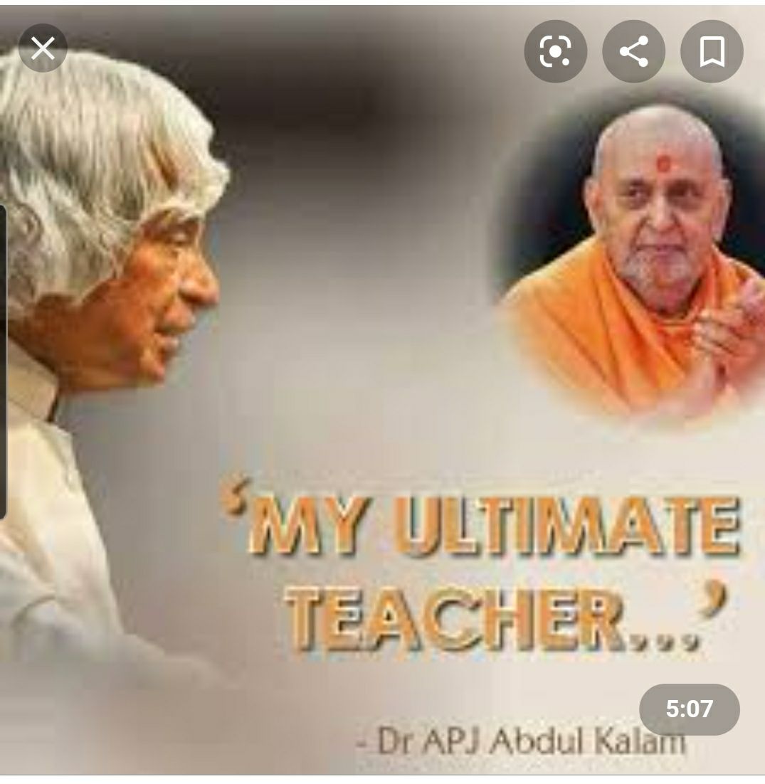 Happy Birthday Dear Dr Abdul Kalam.
Pramukh swami is my ultimate teacher... Dr Kalam 