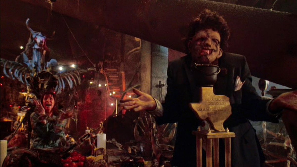 Turns out TEXAS CHAINSAW MASSACRE 2 is actually a documentary about America and how the unhinged and depraved make money by turning us into meat for each other.  #31DaysOfHorror