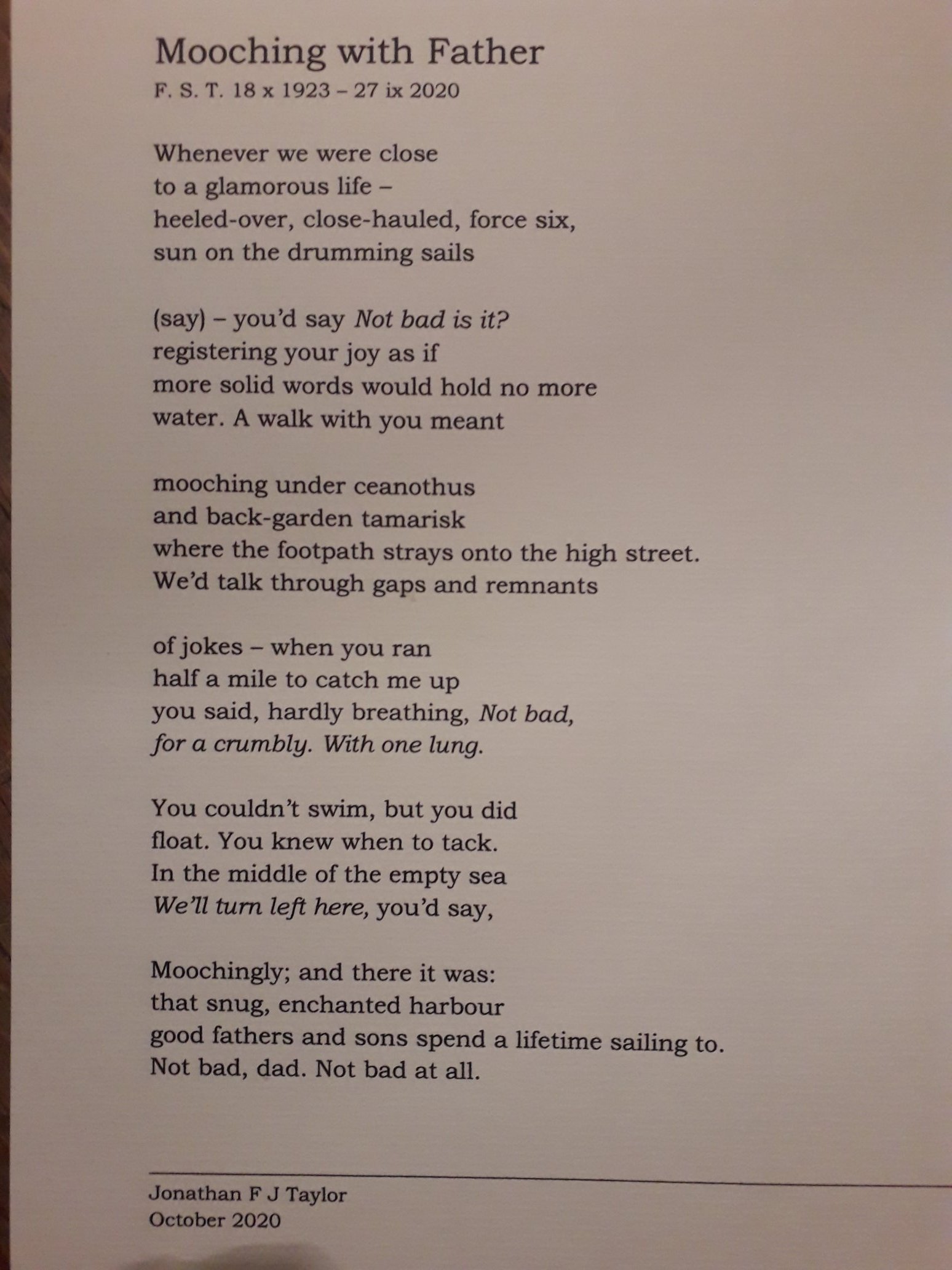 Poems To Say Goodbye At A Funeral Jonathan Taylor On Twitter: "My Dad's Funeral Tomorrow. Here's The Poem  I'll Read To Say Goodbye... Https://T.co/Gy1Fdqmusb" / Twitter