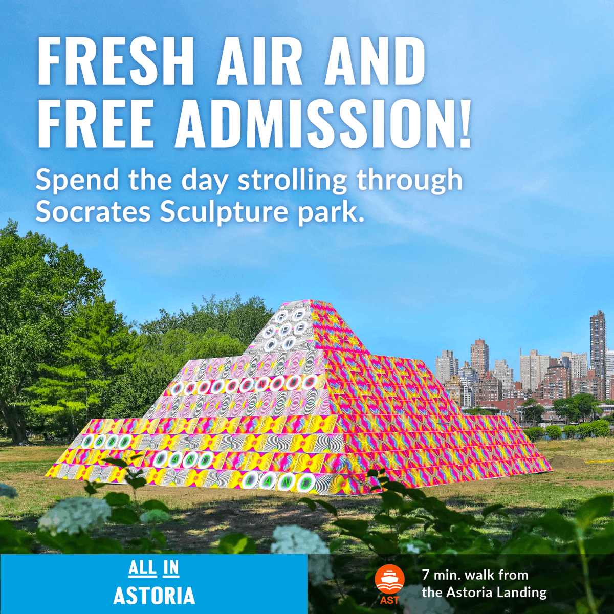 NYCferry's tweet photo. Socrates Sculpture Park is one of our favorite Astoria destinations.  A  5-min walk from our #NYCFerry Astoria Landing and you'll find yourself amongst large-scale sculpture &amp; multimedia installations in this park built on a former landfill. #AllinNYC #ConnectNYC
@SocratesPark https://t.co/h0KZRyh2Yd