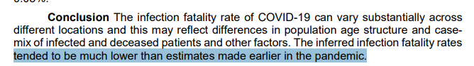 6/n The author then concludes that the IFR "tended to be much lower than estimates made earlier in the pandemic", which is odd because his own estimates made earlier in the pandemic (in May) were...lower