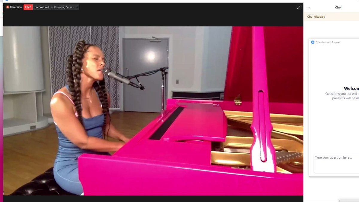 Csharp_Bnatural's tweet photo. Watching the incredible @aliciakeys play the song 'Good Job' to a zoom meeting full of teachers during #Zoomtopia virtual conference.👏🙌 #zoomtopia2020 #csharpbnatural #MusicIsLife #aliciakeys #inspired #thankyouteachers #concert #piano https://t.co/l3c6D1DV5I
