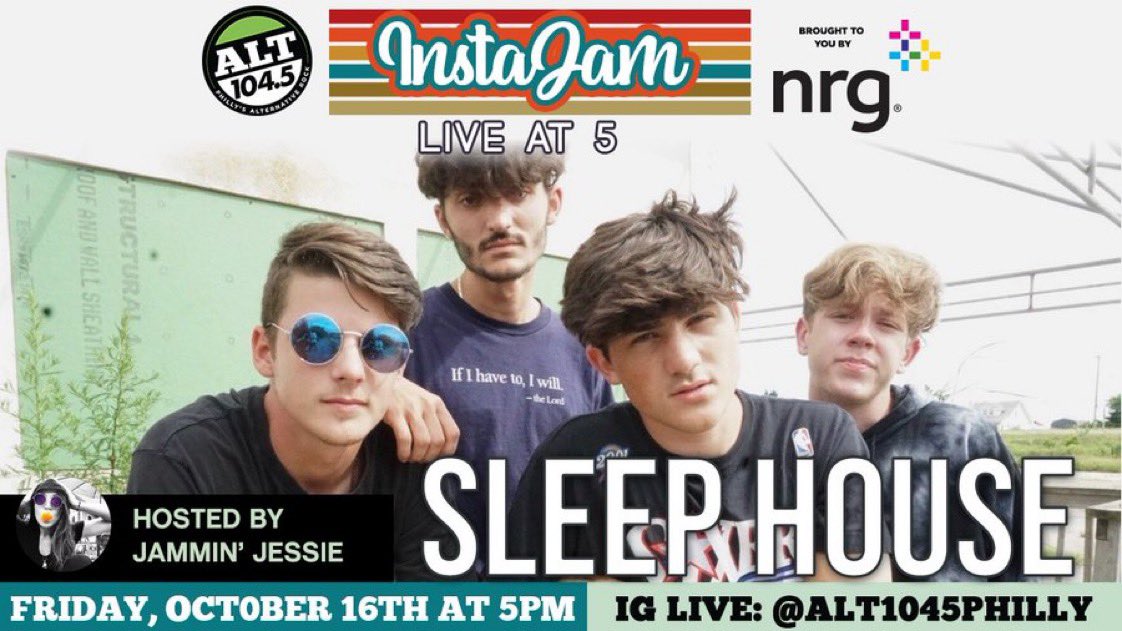 torihamersky's tweet photo. Exciting news!!! @sleephouse was invited back by our friends @alt1045philly to play another virtual instajam 🥺🥳 Head over to their page THIS FRIDAY @/5 and watch! Thank you @iheartradio & @JammminJessie we ❤️ you!! SPONSORED BY @pickNRG #vhmanagement #sleephouse #hightide https://t.co/Vnkqtajcvz
