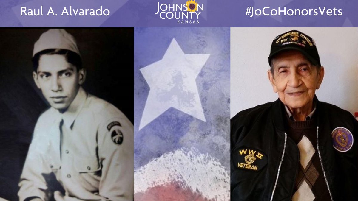 Meet Raul A. Alvarado who resides in  @MerriamKS. He is a World War II veteran who served in the  @USArmy and is also a Purple Heart recipient. Visit his profile to learn about a highlight of an experience or memory from WWII:  https://jocogov.org/dept/county-managers-office/blog/raul-alvarado  #JoCoHonorsVets 