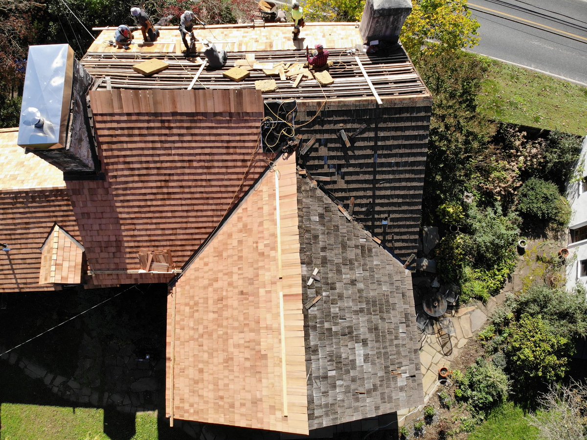 This weeks project is a cedar roof installation. Existing cedar to be removed and install new cedar royal cedar shakes and copper flashings. #cedarroof #woodroof #delawareroofing #copperflashing